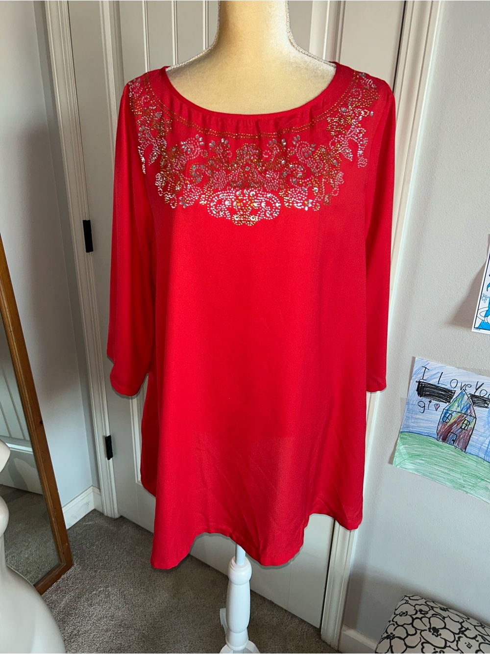 NEW Roaman's Red Scoop-Neck Tunic with Metallic Embellishment Sz 20W